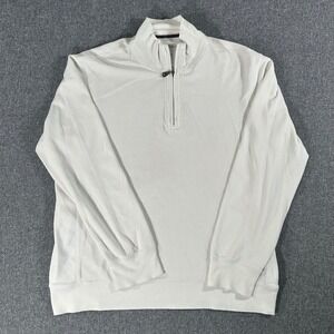 Eddie Bauer Mens Quarter Zip Pullover Sweater White Waffle Knit Cotton Size M